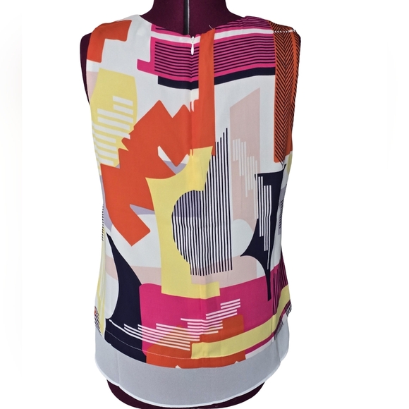 Rose & Olive Multicolor Abstract Sleeveless Blouse Size 8 Casual Boho Spring Top - Picture 3 of 6